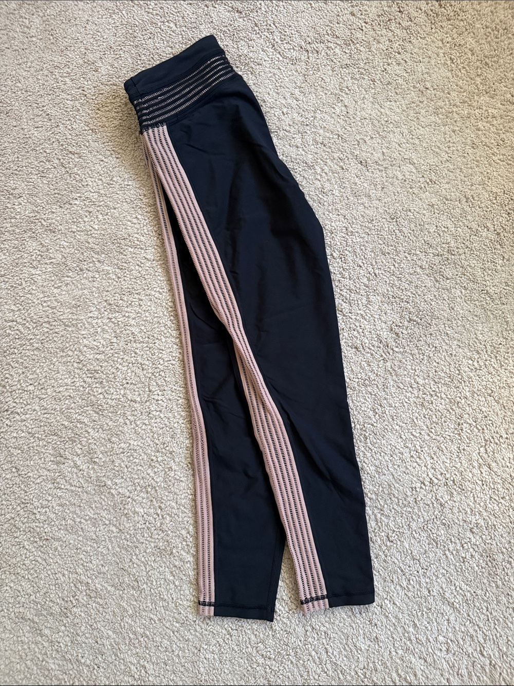 Victoria's Secret Black Leggings with Light Pink Side Stripes - Picture 3 of 3
